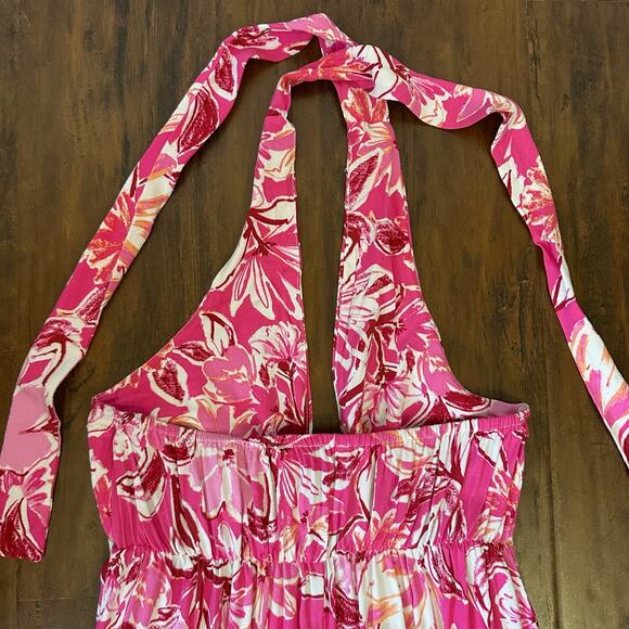 PETAL + PUP Nyla Dress Pink Floral Halter Neck A-Line Summer Beach - Picture 7 of 11